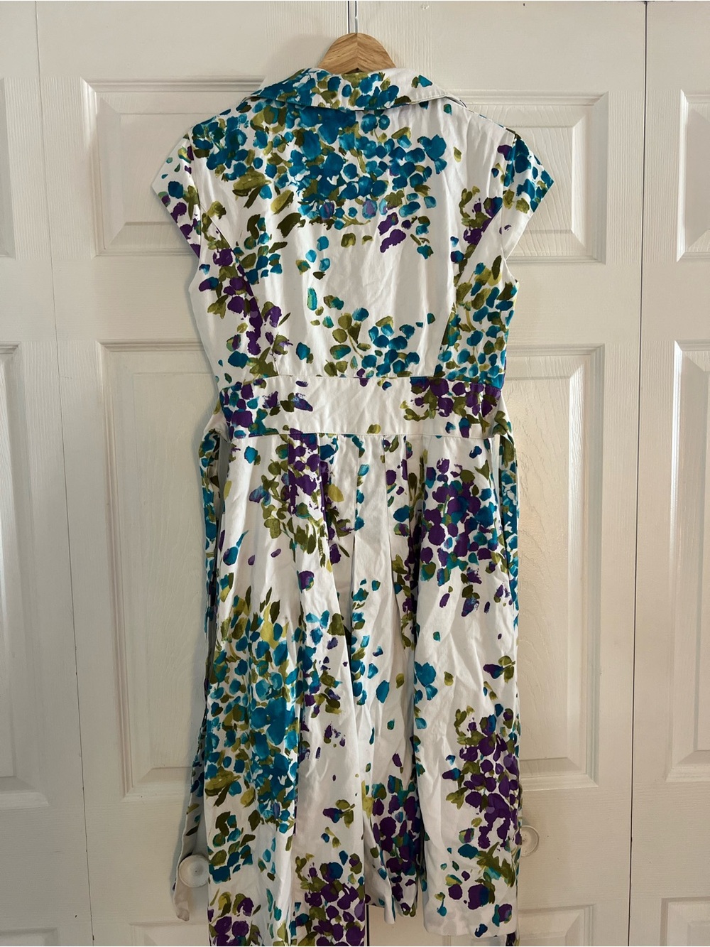 Jones New York White Midi Shirt Dress with Teal and Purple Floral Print - Picture 7 of 7